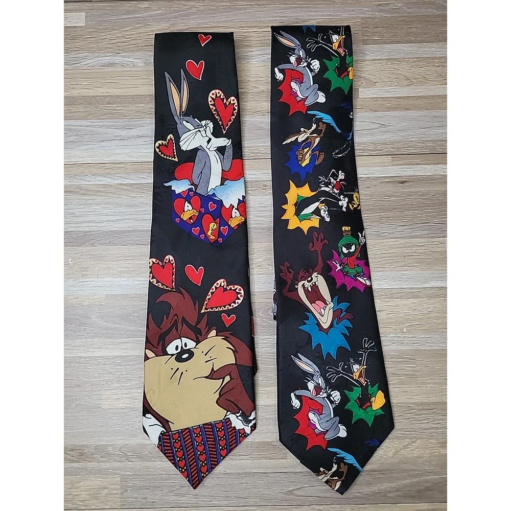 2‎ VTG 90's Warner Bros Looney Tunes Ties Bugs Bunny Tasmanian Devil Taz Martian